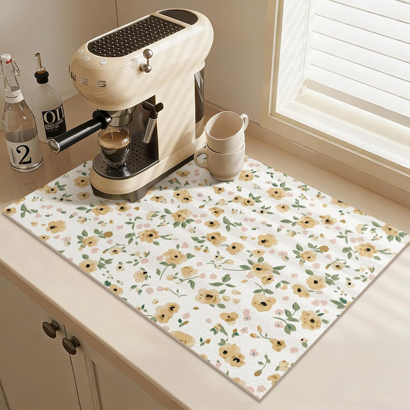 Tapis de bar absorbant à motif floral discret, compatible avec les machines à café expresso (17,5 x 29,5 pouces).