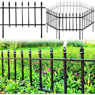 Outdoor Decorative Metal Garden Fence Panels Picket Design Anti-Rust Fencing Panels Animal Barrier (5 panels), 18"H x 9.17 ft Total,Black