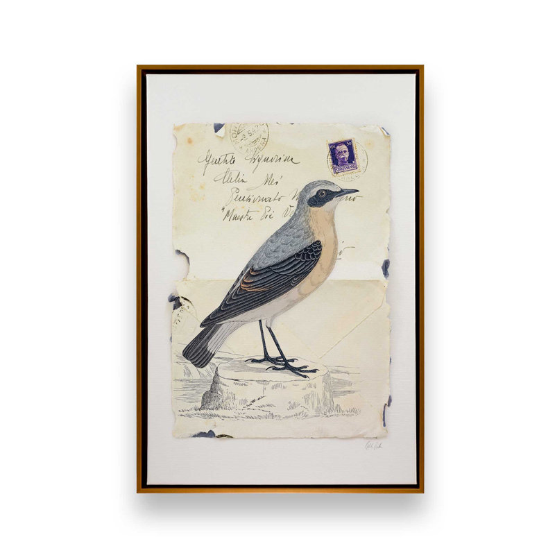 «Wheatear» par Deborah Revell, reproduction d'art, Cadre flottant, H 16 po x l 12 po, Doré