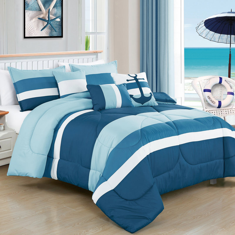 Ensemble d'édredon nautique bleu côtier, King Size