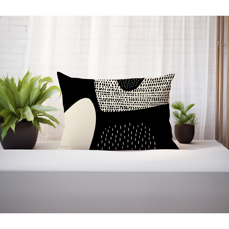 Coussin lombaire réversible intérieur / extérieur Vikka, H 18 po x l 25 po, Noir/Blanc cassé