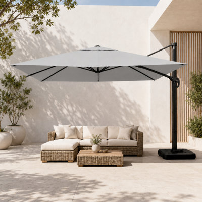 Aluminum 10FT Offset Cantilever Umbrella with 360° Rotation, Durable Outdoor Patio Umbrella with Crank Lift and Tilt, Base Sold Separately