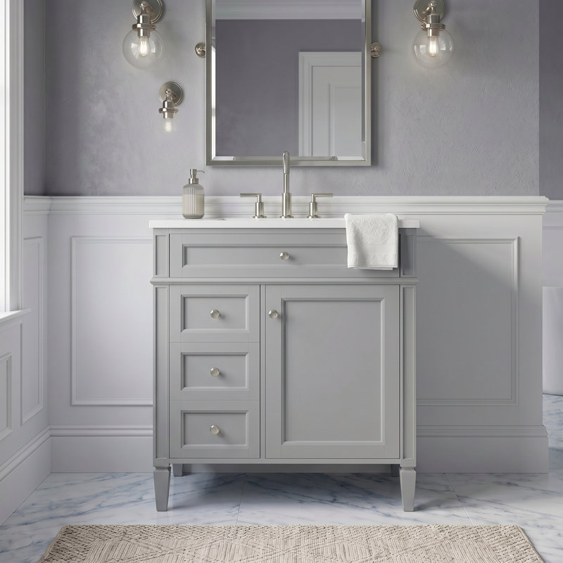 Meuble-lavabo gris 30 po avec lavabo supérieur, meuble-lavabo simple moderne à 2 tiroirs et tiroir basculant, grey, 30inch