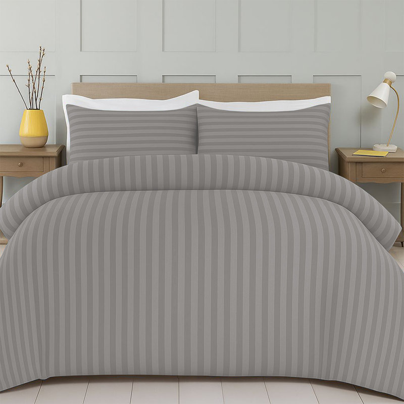 Striped Microfiber Duvet Cover Set, 4-Piece With Fitted Sheet & Pillowcases , Single Duvet Cover + 2 Additional Pieces