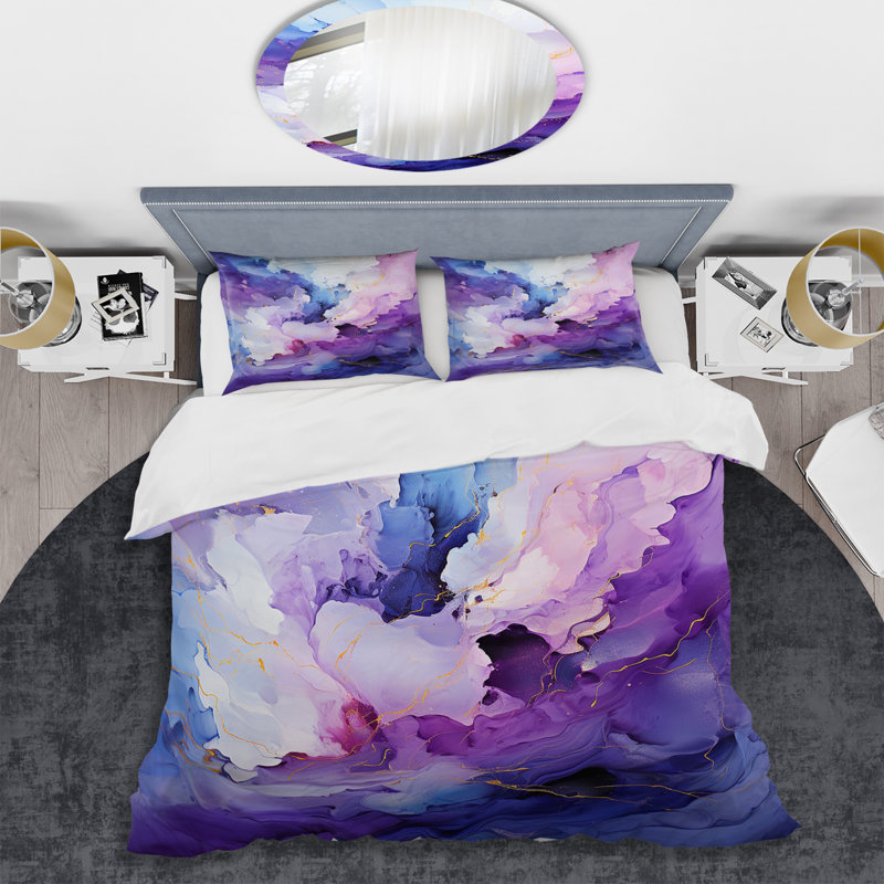 Ensemble de housse de couette mauve et bleu Mystic Melody I - Abstract Collages