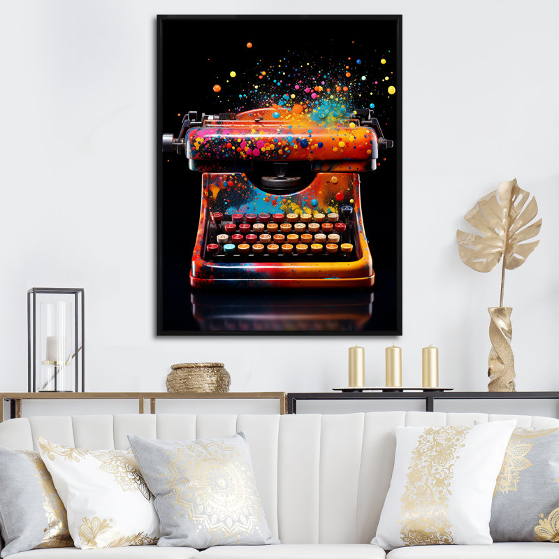 «Abstract Chic Typwriter» - Art mural Pop Art, H 32 po x l 24 po x P 1 po, Cadre flottant noir