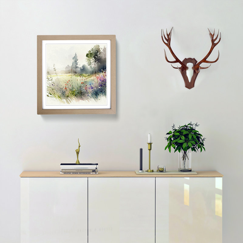Meadow Watercolour - Framed Print, Oak