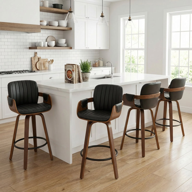 Tabouret de comptoir pivotant avec structure en bois Youngstown, Noir
