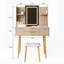 Bureau de coiffeuse à 4 tiroirs avec miroir à DEL et détails sculptés, table de maquillage cannelée avec pieds en métal et tabouret en polyuréthane, coiffeuse sculptée avec rangement pour bijoux pour la chambre à coucher