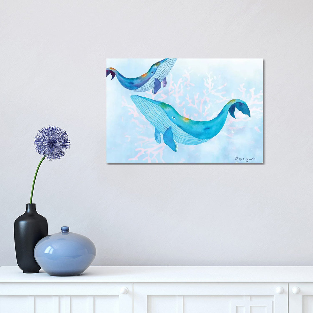 Whales Play Ocean by Jo Lynch - Wrapped Canvas Gallery-Wrapped Canvas Giclée