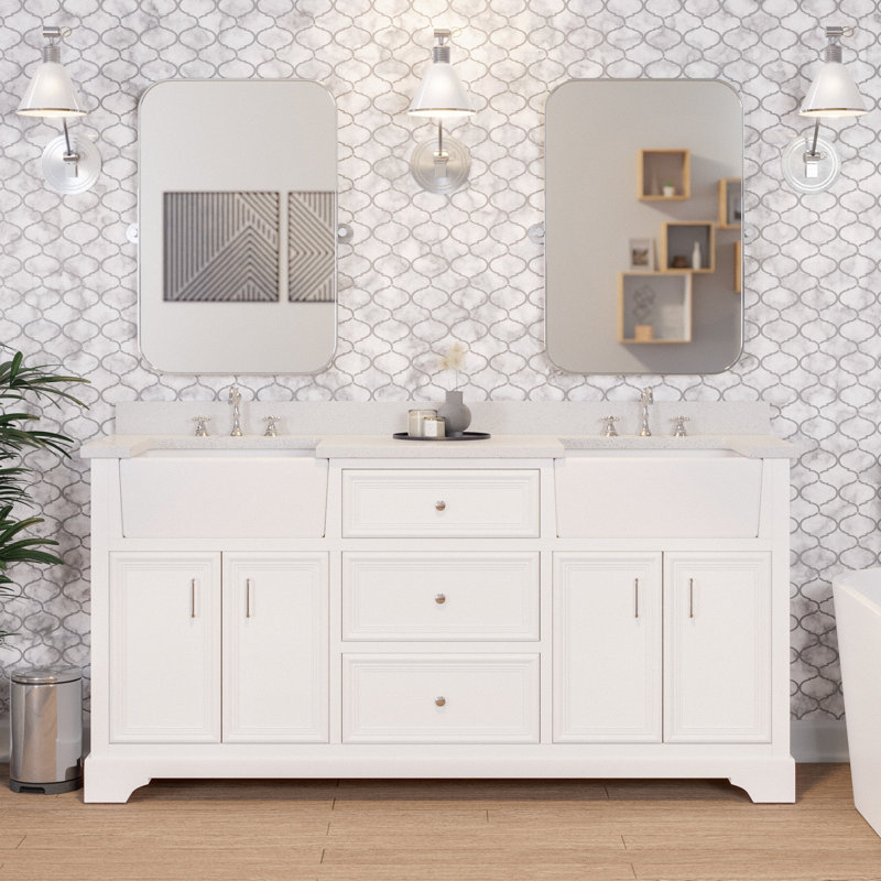 Ensemble de meuble-lavabo double 72 po Emiliano, Blanc, Quartz