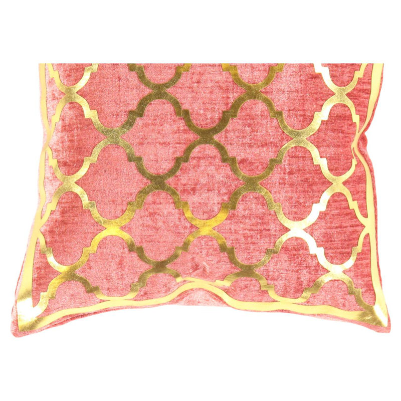 Moroccan Square Pillow Cover & Insert, Gold/Pink Geometric