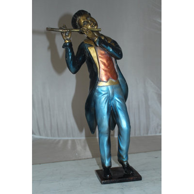 Boy Playing the Flute Bronze Statue -  Size: 5"L x 10"W x 19"H.