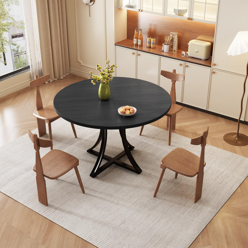 Table de salle à manger 40 "avec base en métal pour 4 personnes, Noir