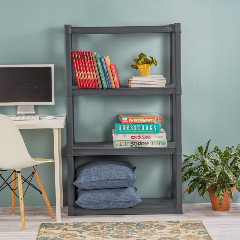 Flat Gray 4-Shelf Durable Plastic Storage Unit, 6 Pack
