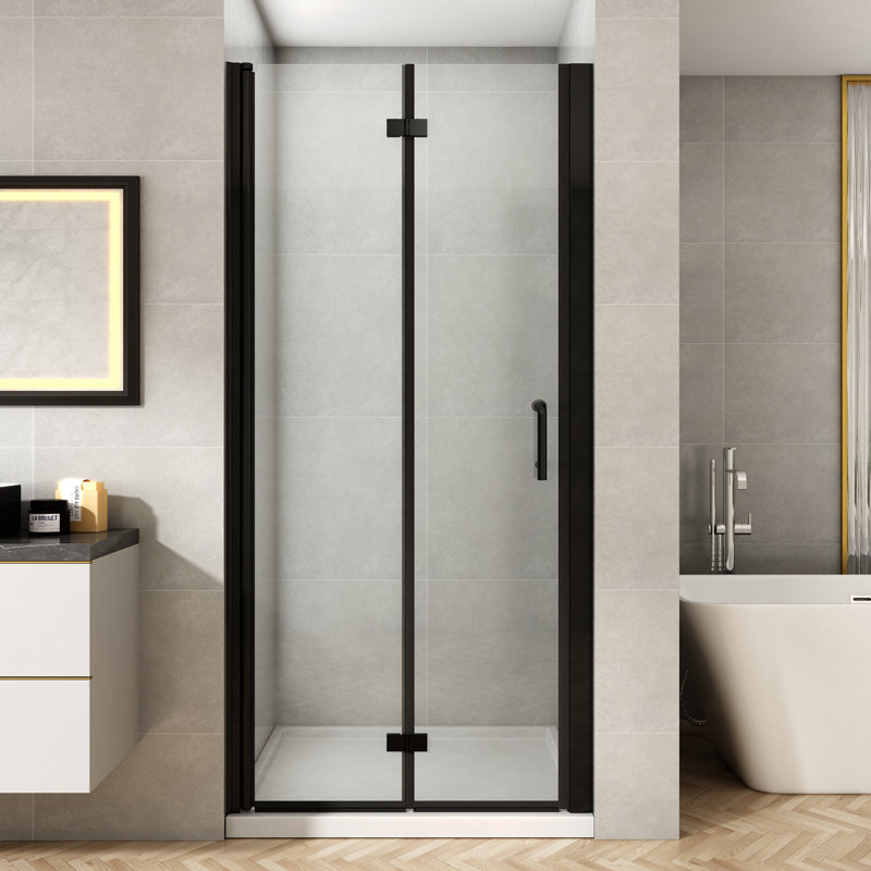 Sliding Framed Shower Door In Matte Black With Clear Glass, Oil-Rubbed Bronze