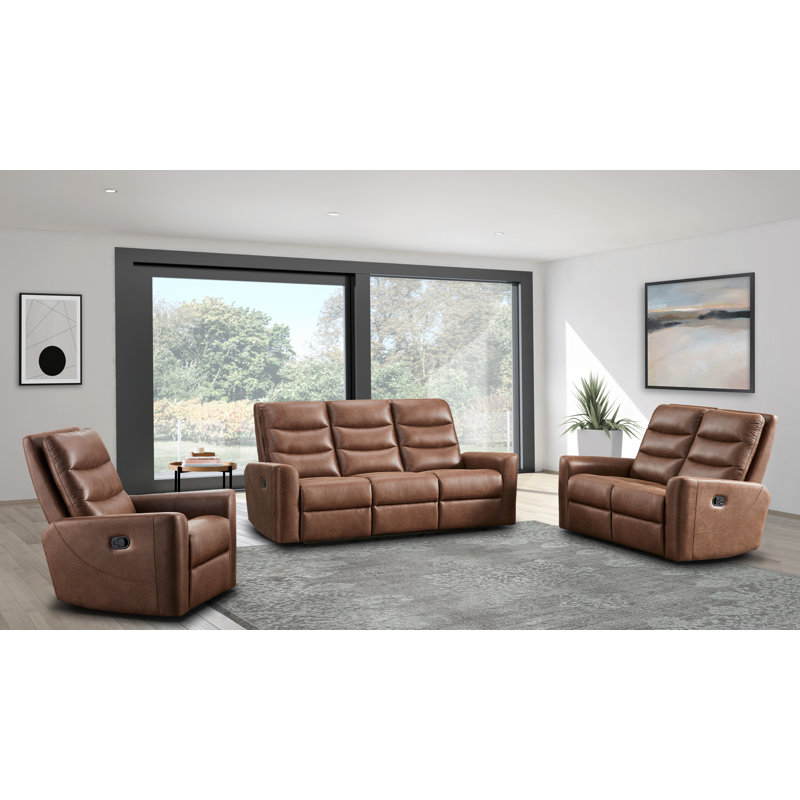 Ensemble de salon inclinable 3 pièces Aldah, Polyester à 100 % de couleur brune