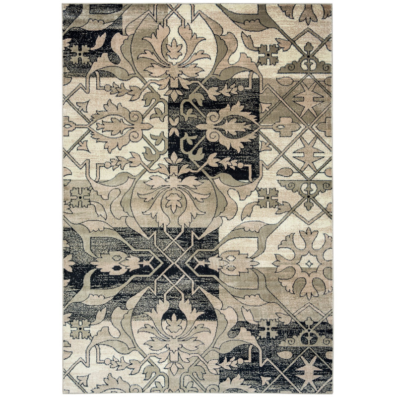 Tapis de zone beige floral Culver, Rectangle 9 pi 3 po x 12 pi 6 po