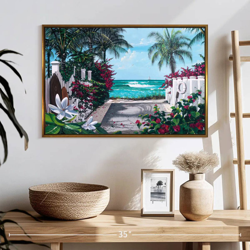 Sentier paradisiaque, 25 po x 17 po, Cadre flottant doré