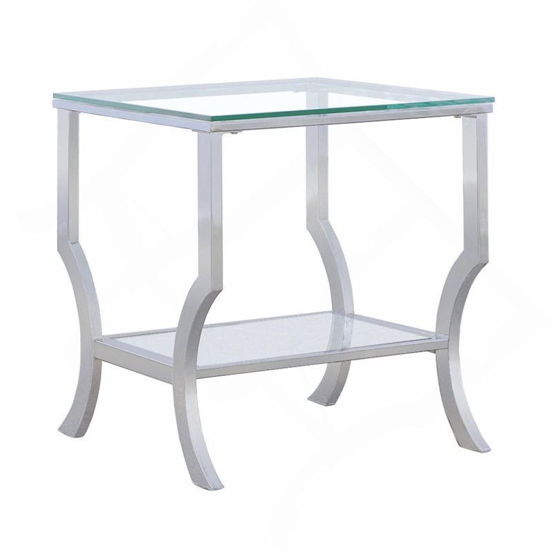 Table de bout carrée en verre chromé