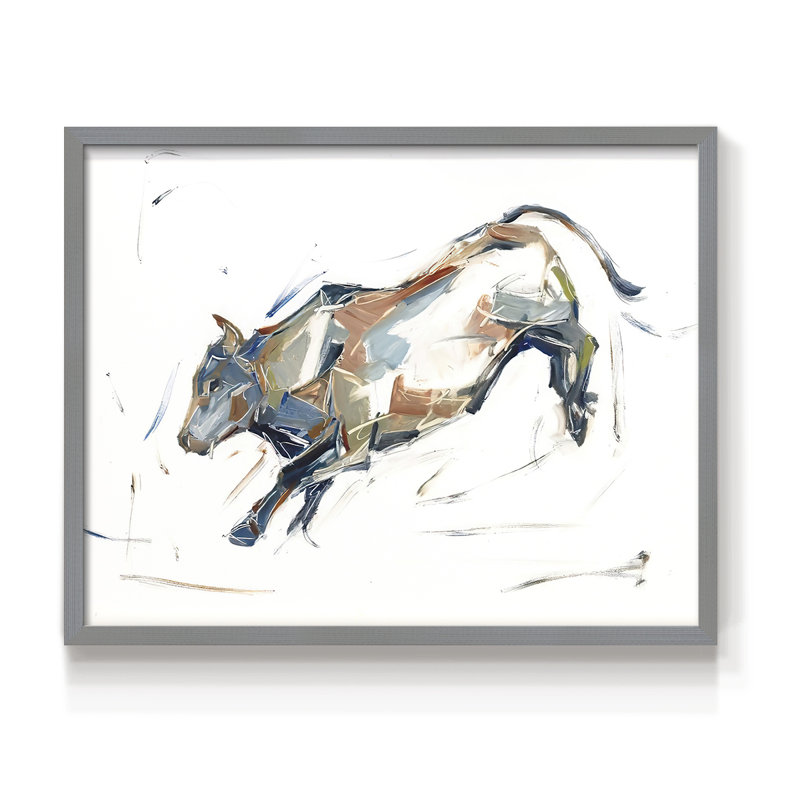 Étude de taureau moderne II - reproduction encadrée - réarmable, H 11 po x l 14 po, Gris