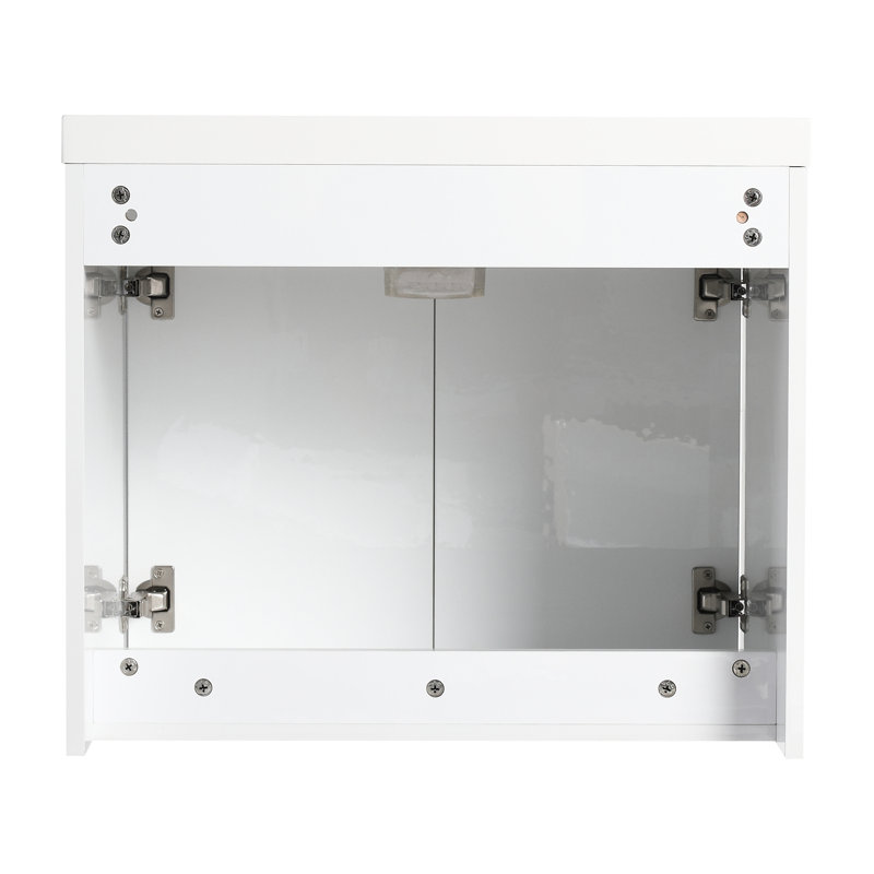 Meuble-lavabo moderne 48 po avec lavabo en résine, 1 armoire murale et 1 armoire latérale, porte à fermeture douce en contreplaqué blanc brillant, finition