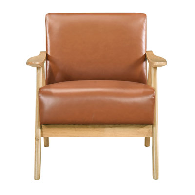 Modern Accent Chair In Brown Upholstery: Solid Wood, Natural Finish, 28.76 In. Depth, 300Lbs Capacity For Relaxation: Foam Padding, Weight