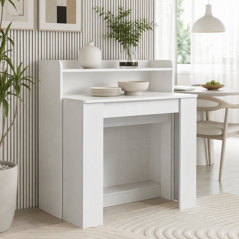 Table de salle à manger extensible moderne avec rangement, Blanc