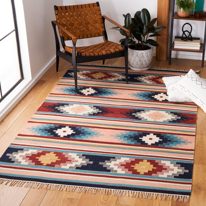 Suresnes Flat Weave Wool/Cotton Southwestern Rug in Light Pink/Blue, Rectangle 8' x 10'