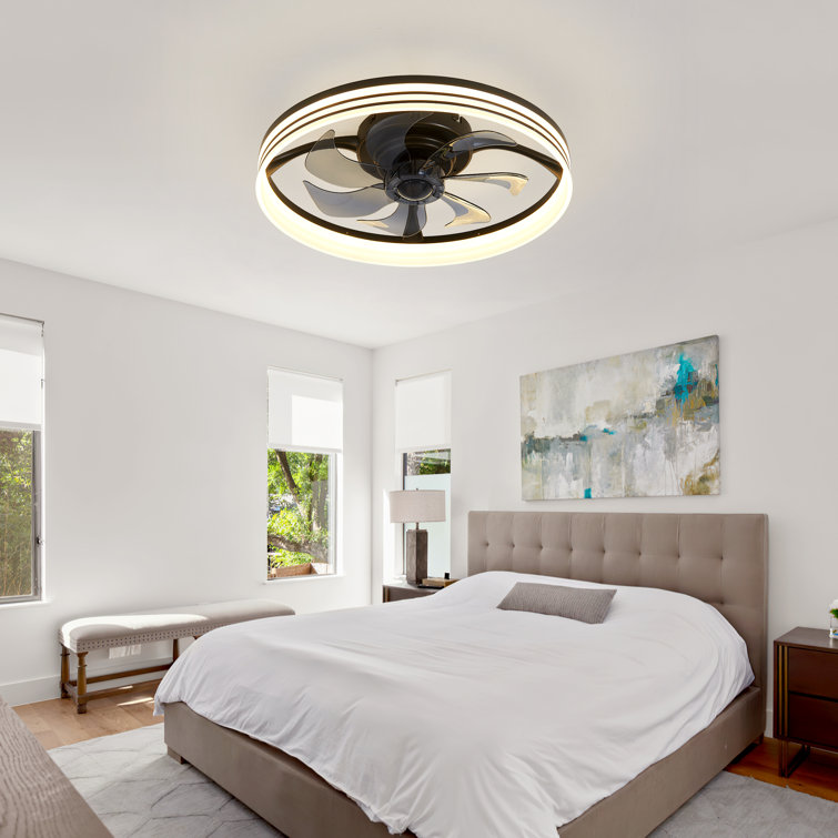 Indoor Flush Mount Ceiling Fan With LED Light And Remote Control