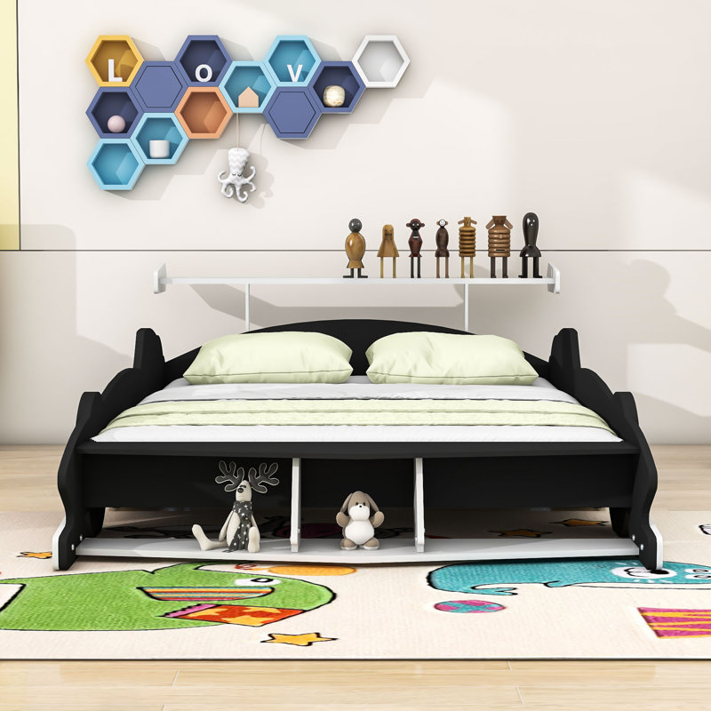 Lit plateforme avec tablettes Race, Complète, Noir