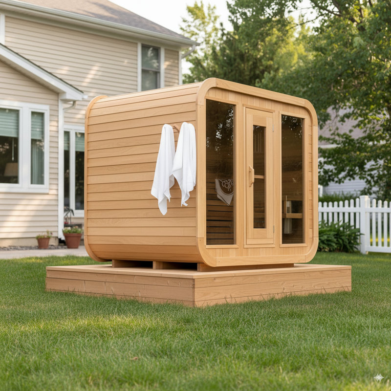 Smartmak® 8 Person Outdoor Wood Steam Sauna Room, Traditional Hemlock Wooden Saunas Spa, ETL-Certified Heater, Rocks, Light, Headrest, Backrest, 195℉
