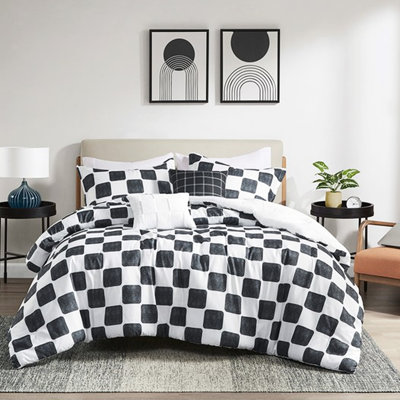 Édredon double / grand damier, 2 taies décoratives, oreillers, microfibre, lavable à la machine, livraison compressée, textile, motif de nettoyage des taches, rembourrage, lavable