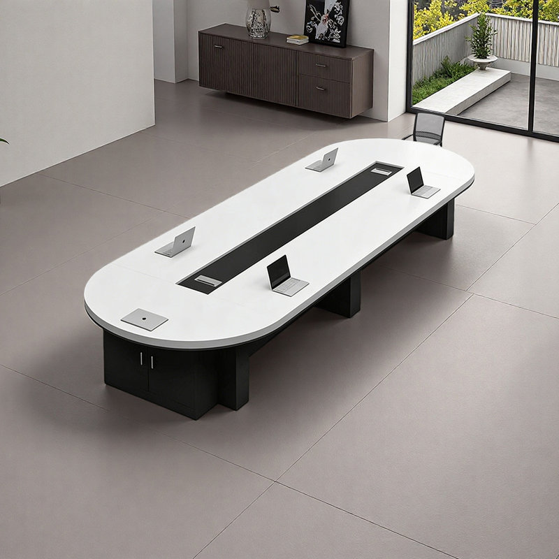 Table de conférence de luxe moderne avec rangement, H 29,52 po x L 157,48 po x l 59,05 po, Blanc