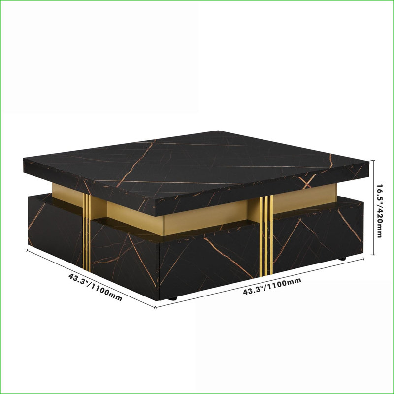 Table basse moderne moderne avec 4 tiroirs, panneau de fibres à densité moyenne durable pour le rangement du salon
