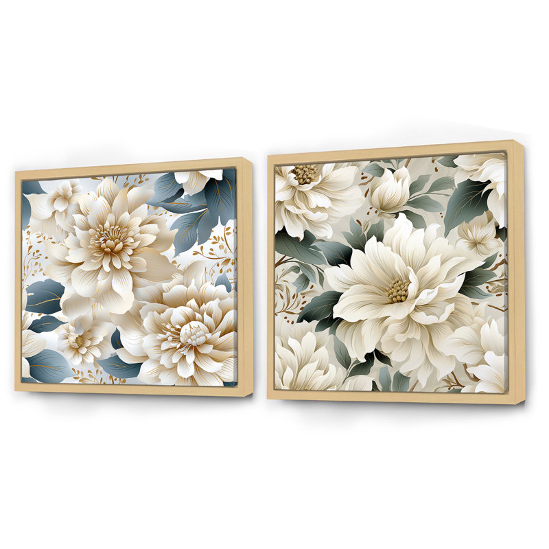 Adèle - Ensemble de 2 collages floraux carrés, Cadre flottant brun, H 30 po x l 61 po