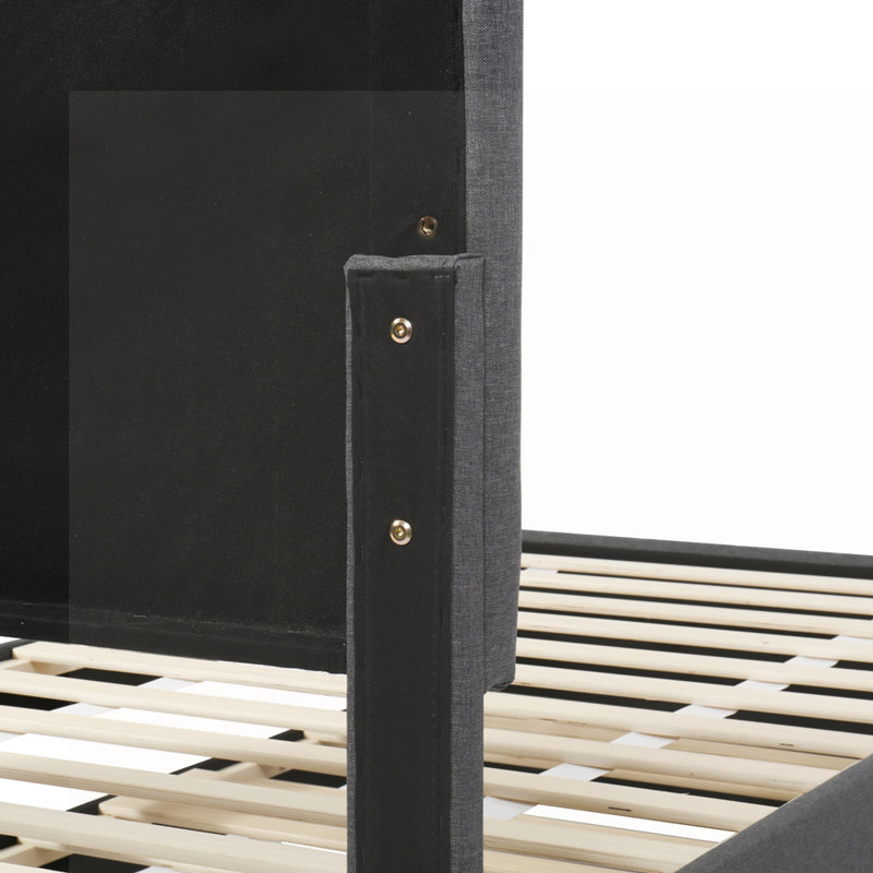 Lit plateforme tapissier avec lit gigogne simple et 3 tiroirs, Beige, Lit simple