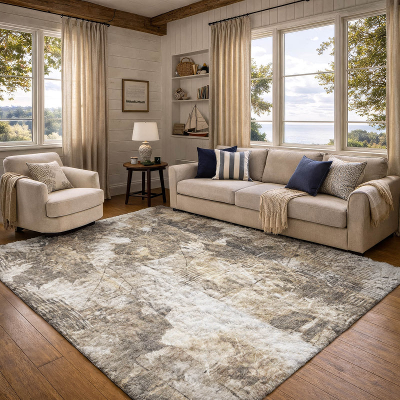 Premium Machine Washable Dream Shag ADS560 Floral Rug, Beige, 5' x 7'6"