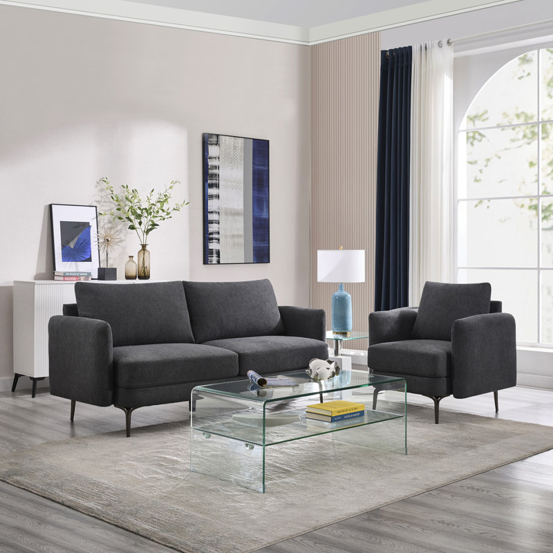Sofia 1+3 Seater Fabric Sofa Set, Charcoal