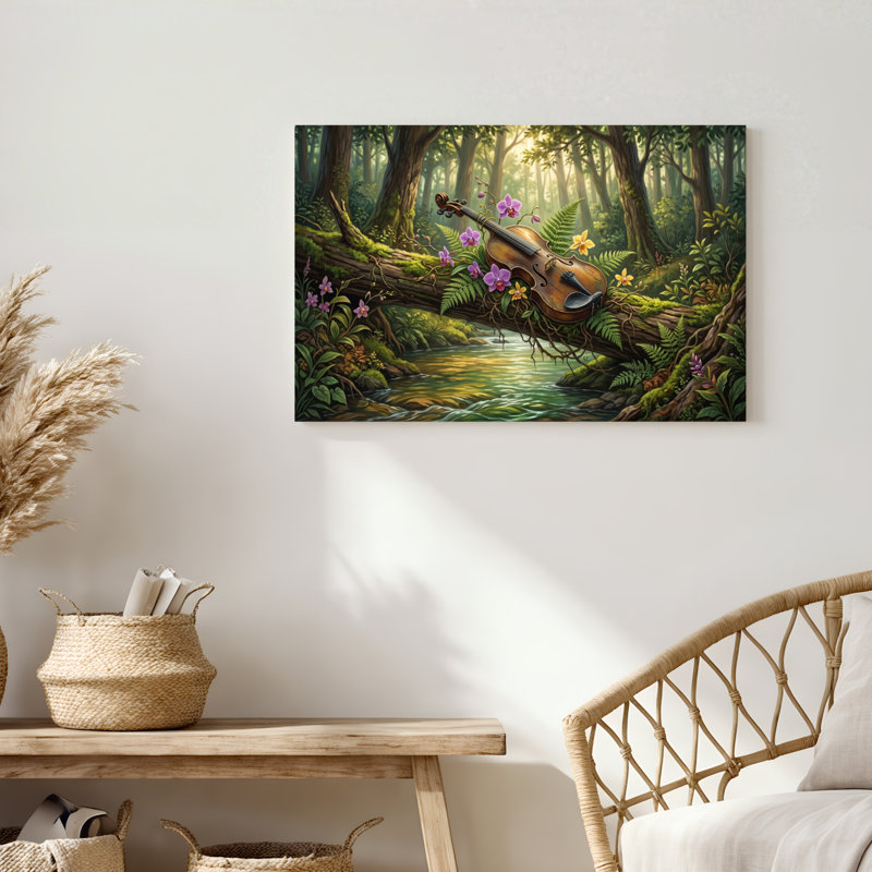 Art mural sur toile Gallery Wrap pour le salon, la chambre à coucher, le bureau ou le vestibule - Décoration murale décorative avec violon forêt