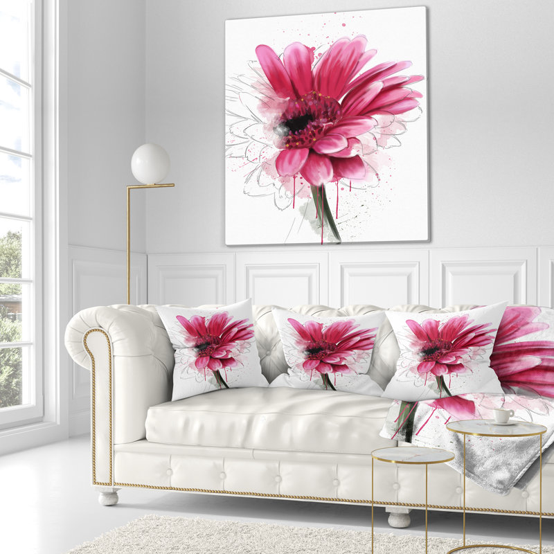 Blooming Red Flower Watercolor - Coussin imprimé floral, 18 po x 18 po, Coussin décoratif