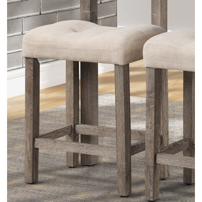 Button Tufted Counter Height Saddle Stool, Set Of 2, Taupe