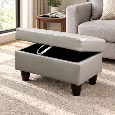 Repose-pieds de rangement en similicuir 28,5 po - Vert argenté