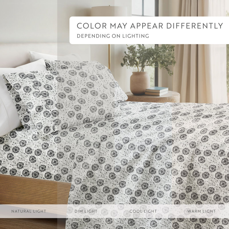 Becky Cameron Make a Wish Floral Pattern Microfiber Sheet Set, Cal.King Sheet Set + Fitted Sheet + 2 Pillowcases