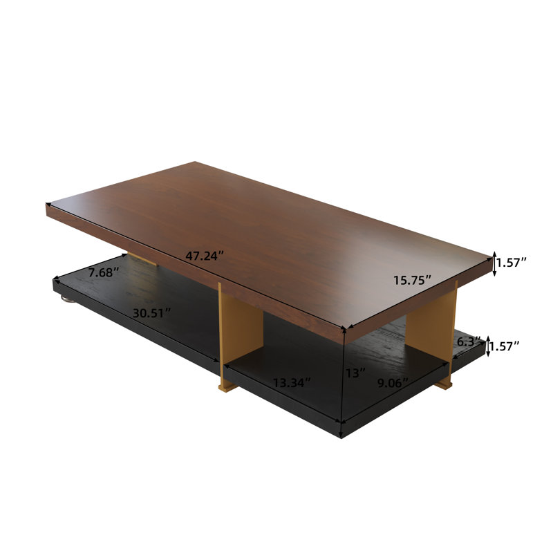 Rectangular Coffee Table With Storage, Brown Top/Black Base