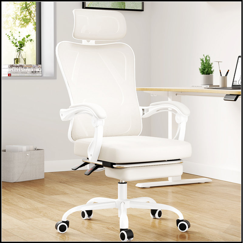 Chaise de bureau ergonomique avec repose-pieds, dossier en filet, support lombaire réglable pour une utilisation confortable à la maison ou au bureau
