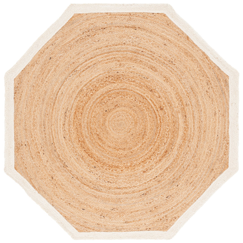 Natural Fiber Hand Woven Jute Pile Rug, Octagon 5'