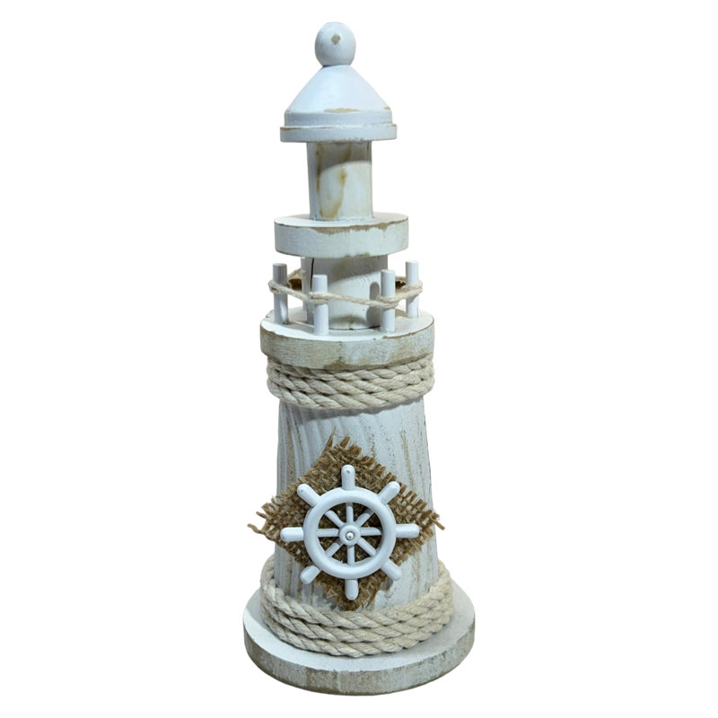 Rustic Lighthouse With Ship Wheel Accent Figurine