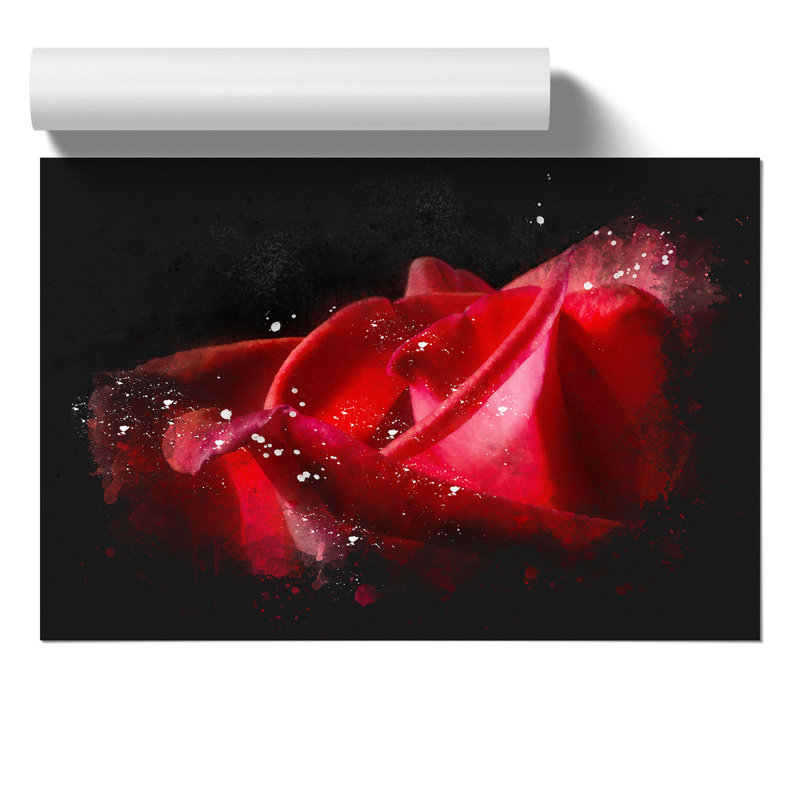 Red Rose Flower Paint Splash - Frameless Print, 21cm H x 30cm W x 0.1cm D