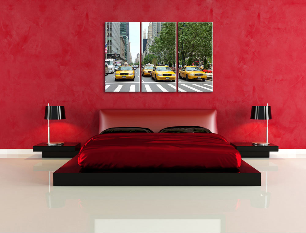 3-tlg. Leinwandbilder-Set „Taxis in New York“, Fotodruck